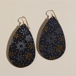 Nickel & Suede Elegant Black and Gold Firework Teardrop Earrings